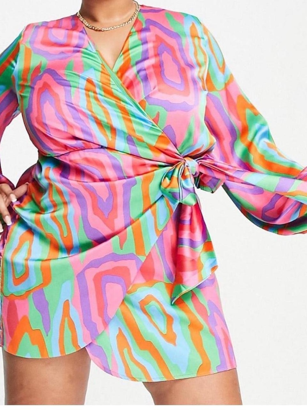 Never Fully Dressed Bright Abstract Multi-Color Dress with Tie Detail